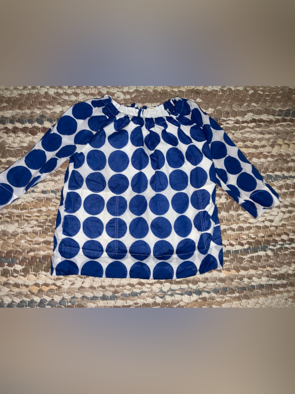 Crewcuts White Top with Navy Blue Polka Dots